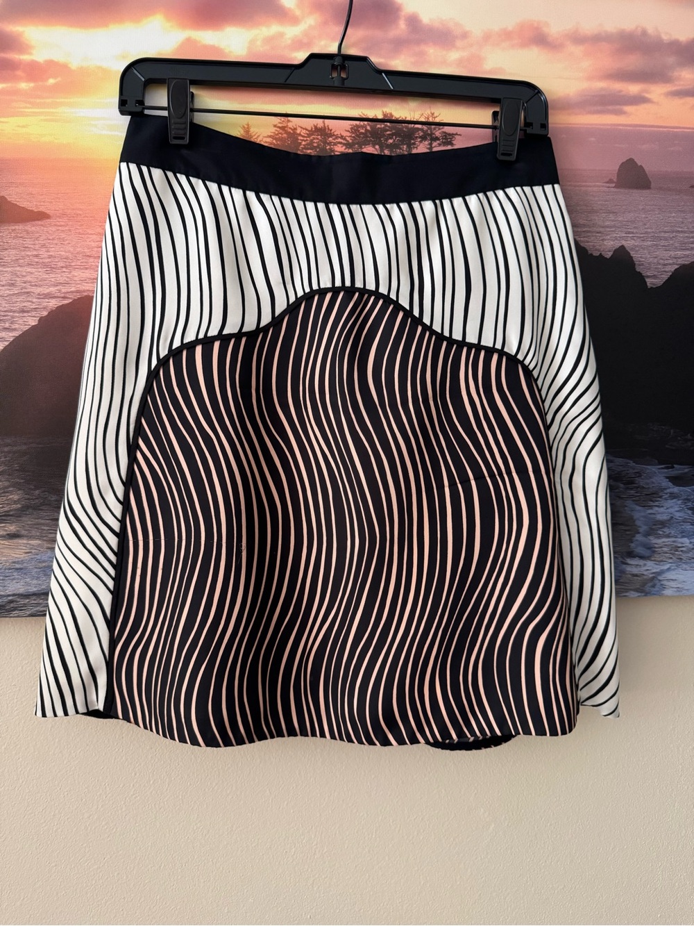 3.1. Phillip Lim Black/White/Pink Wave-Stripe A-Line Silk Skirt/ 4